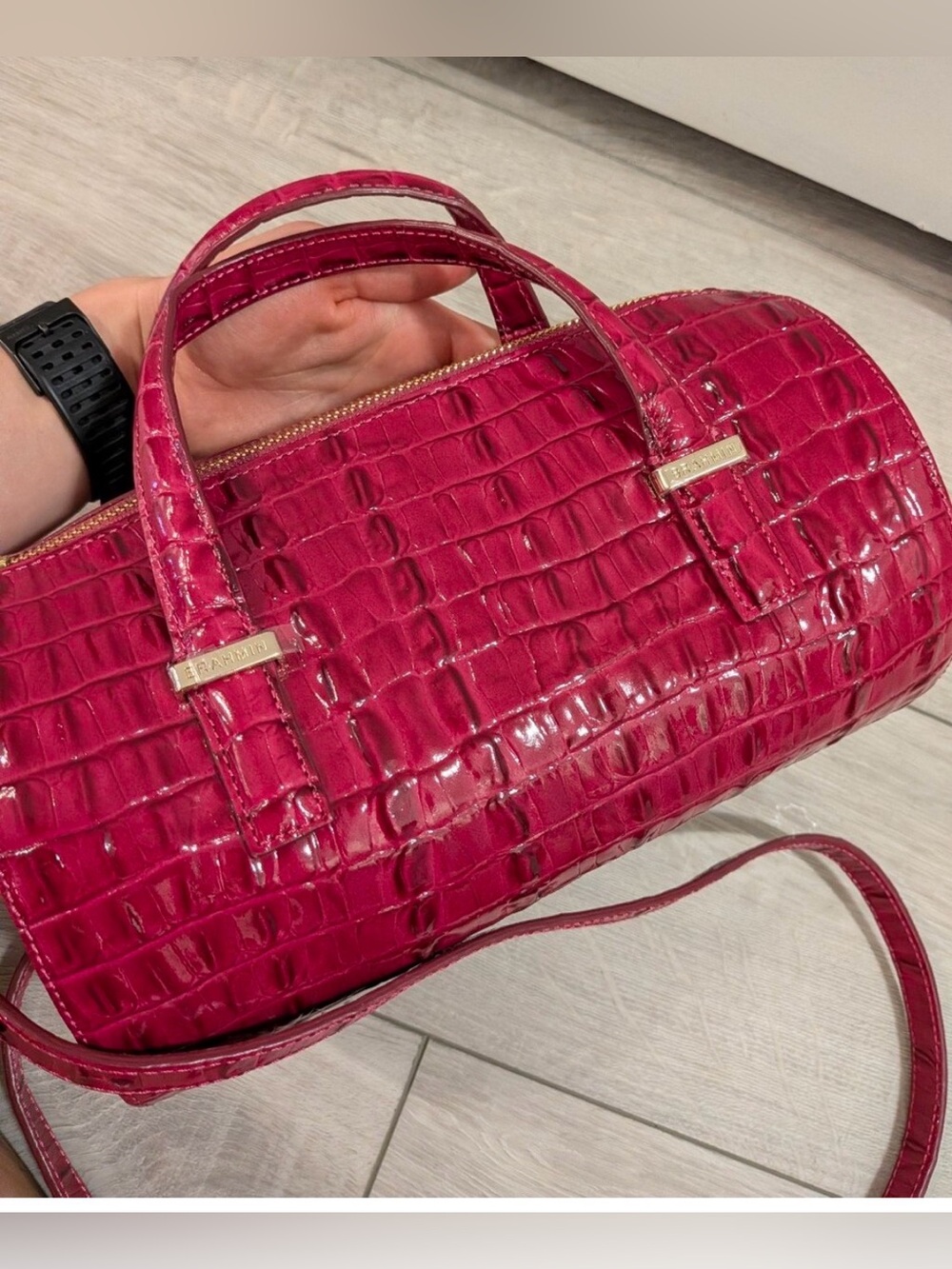 Brahmin Claire Pink Melbourne Croc Print Barrel Bag